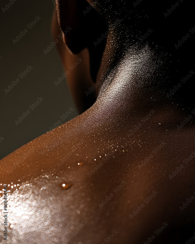 Macro Shot of Sweating Skin on a Black Woman's Back Macro Shot of Sweating Skin on a Black Woman's Back
