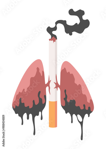 Smoking dangers icon. Smoking effect on human lung. Awareness about smoking and poison of cigarette. Resulting premature organ damage