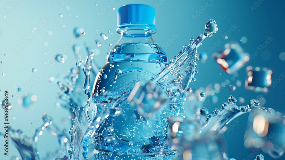 Refreshing hyperrealistic image of sports drink bottles splashed with water Refreshing hyperrealistic image of sports drink bottles splashed with water