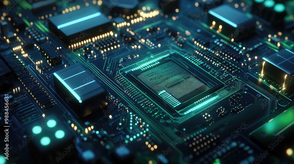 Abstract Blue and Green Electronic PCB Background with 3D Illustration - Ideal for Technology, Engineering, and Digital Art Projects Abstract Blue and Green Electronic PCB Background with 3D Illustration - Ideal for Technology, Engineering, and Digital Art Projects