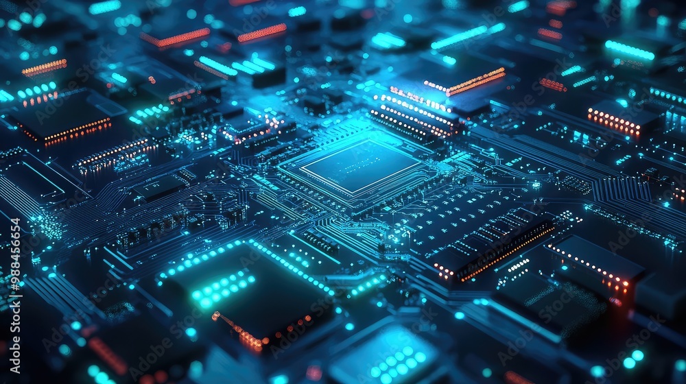 Abstract Blue and Green Electronic PCB Background with 3D Illustration - Ideal for Technology, Engineering, and Digital Art Projects Abstract Blue and Green Electronic PCB Background with 3D Illustration - Ideal for Technology, Engineering, and Digital Art Projects
