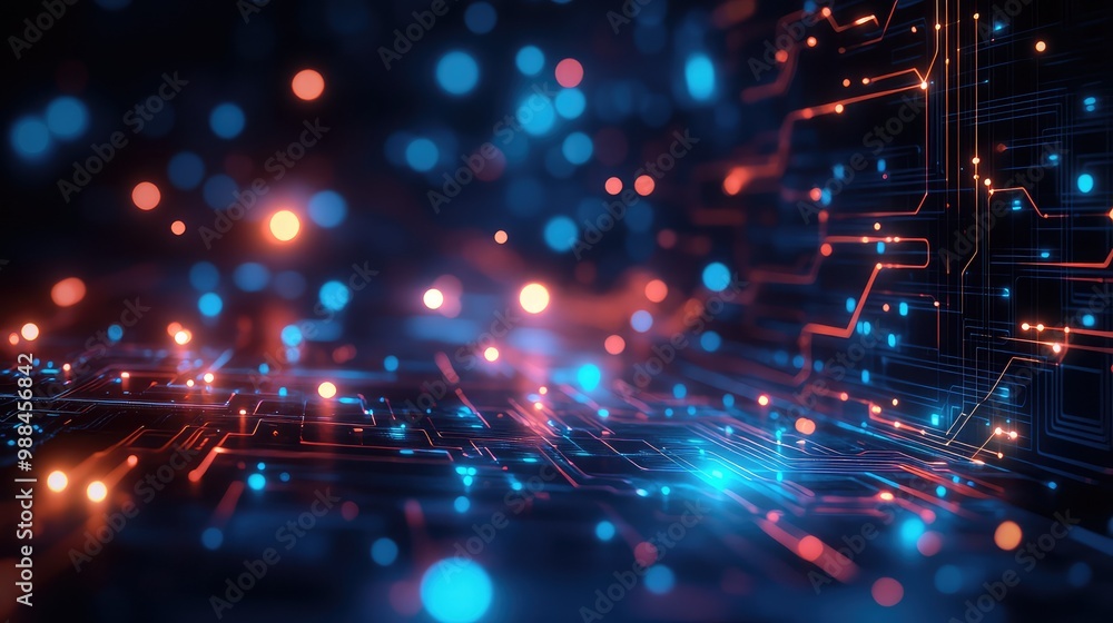 Fototapeta premium Dynamic Digital Background for Tech, AI, Data, Audio, and Graphics - Versatile High-Quality Illustration for Modern Technology Applications