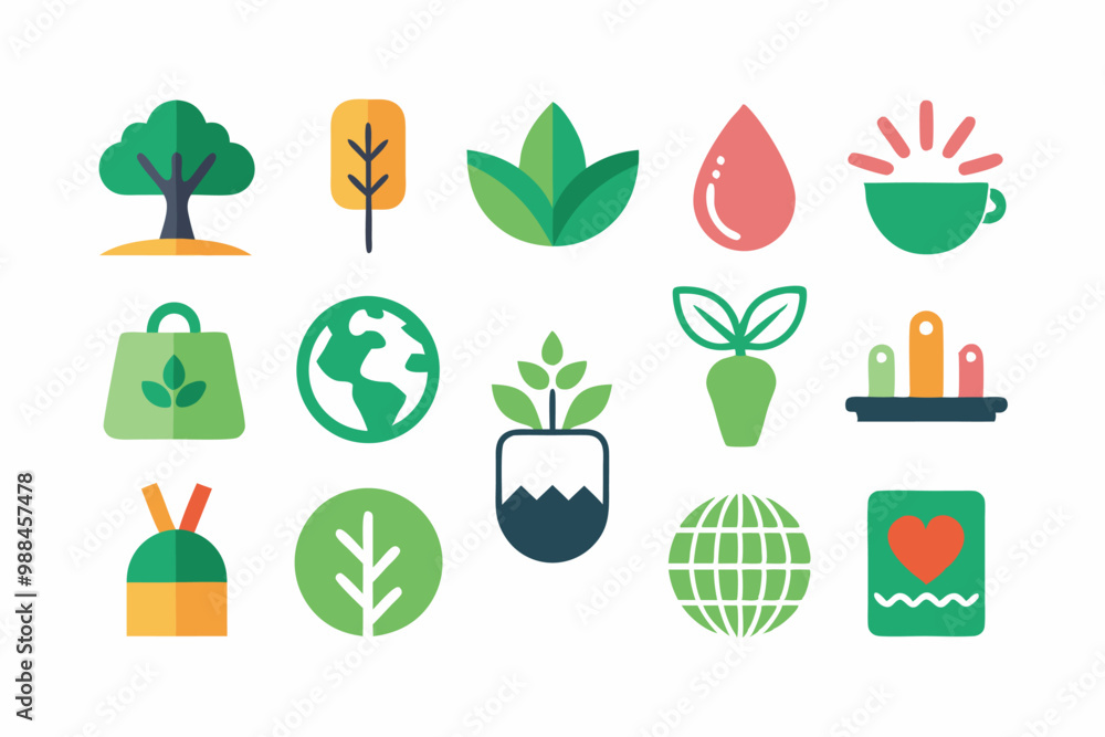 Minimalist icons for world vegetarian day featuring nature and eco-friendly concepts Minimalist icons for world vegetarian day featuring nature and eco-friendly concepts