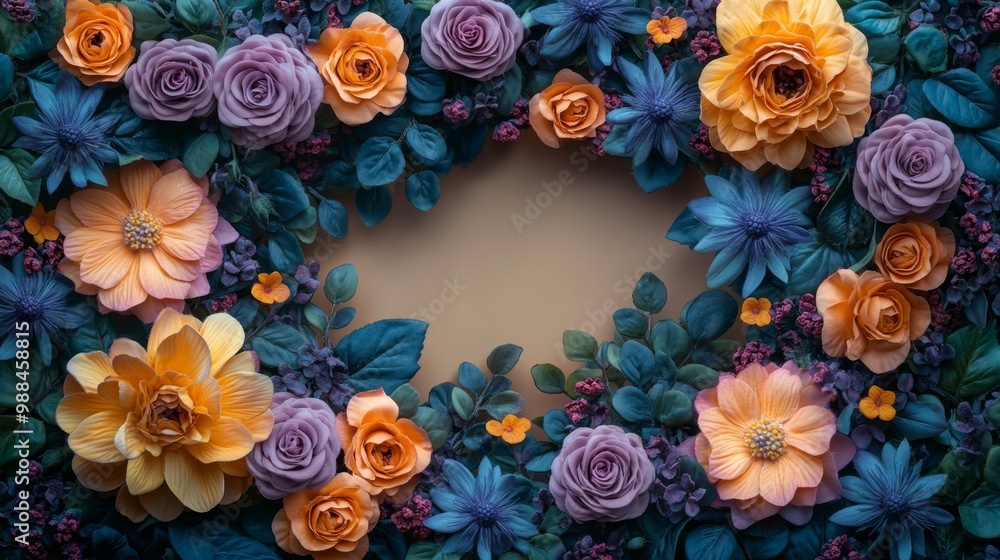 Floral Frame with Orange and Purple Flowers Generative AI Floral Frame with Orange and Purple Flowers Generative AI