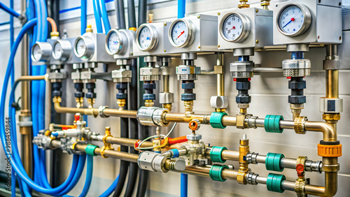 Pneumatic system with hoses and valve controller , technology, industry, automation, machinery, engineering
