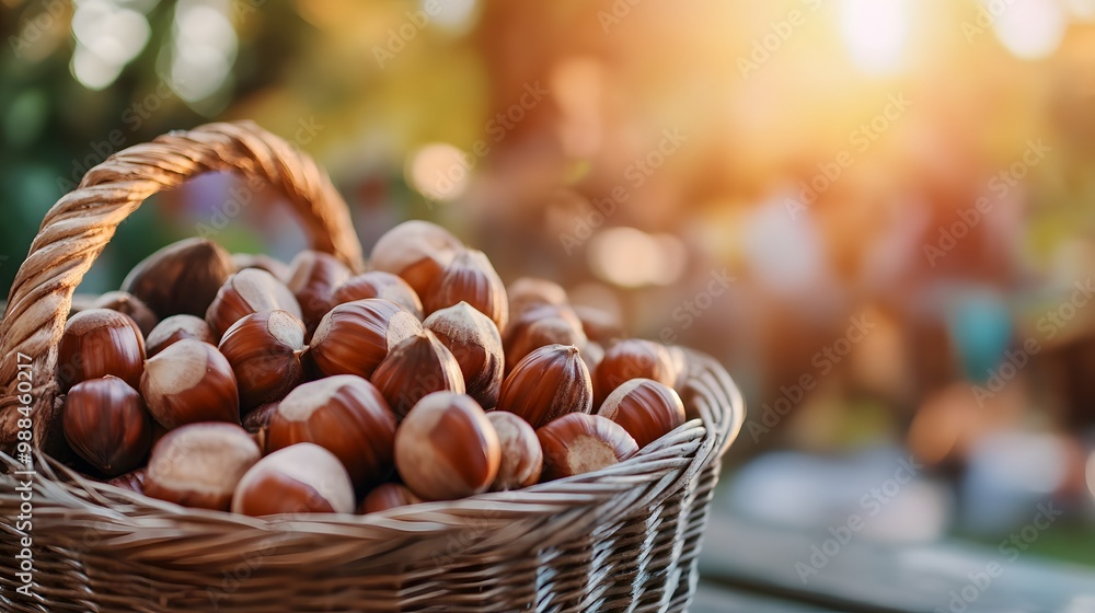 Roasted chestnuts, served in a basket, Generative AI Roasted chestnuts, served in a basket, Generative AI