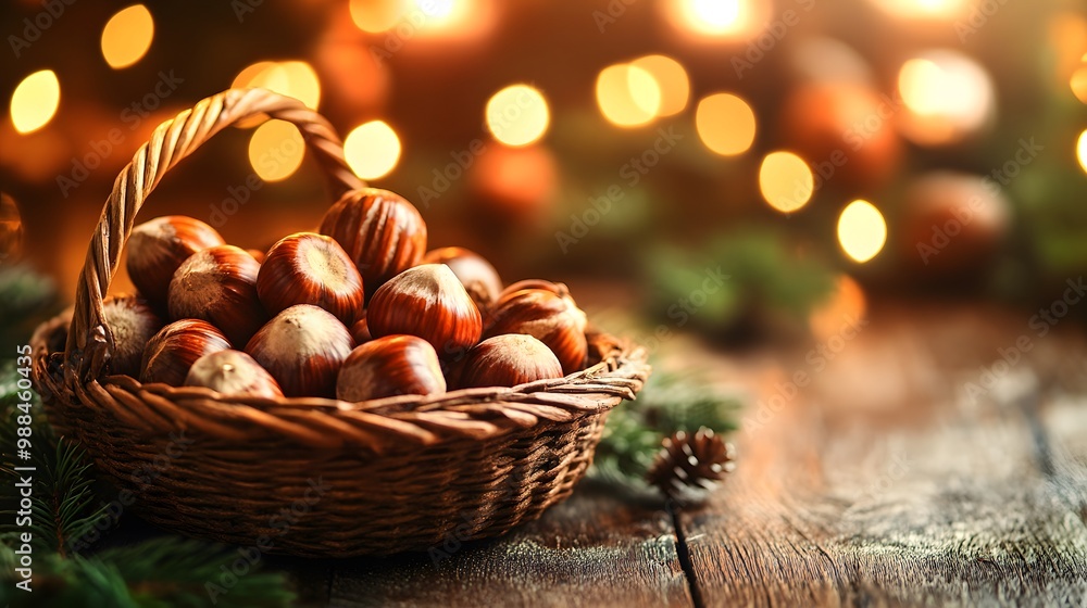 Roasted chestnuts, served in a basket, Generative AI Roasted chestnuts, served in a basket, Generative AI
