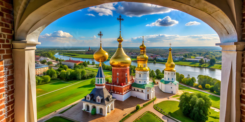 A breathtaking view from the Cathedral bell tower on the Moscow-river in Kolomna Kremlin, Moscow region