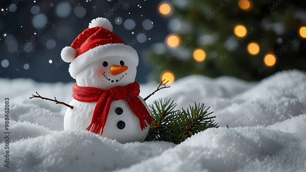 Christmas Day Christmas tree decorations gifts star ball color close up in a snow snowman background Christmas Day Christmas tree decorations gifts star ball color close up in a snow snowman background