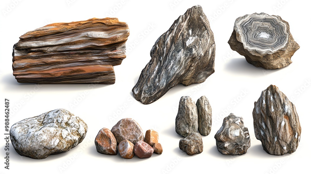 Natural Shapes Rocks A collection of beautiful rocks showcasing different textures, colors ...
