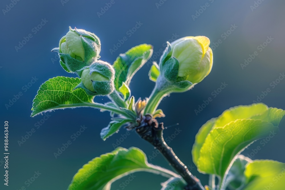 Apple Bud. Beautiful Blooming Apple Tree with Blue Background Apple Bud. Beautiful Blooming Apple Tree with Blue Background
