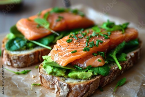 Avocado Salmon Open Sandwich with Spinach - Delicious Seafood Snack