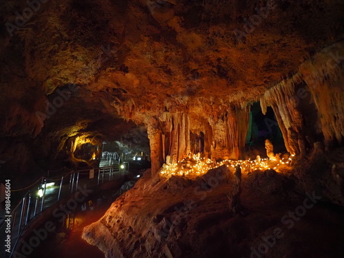 illuminated limestone cave