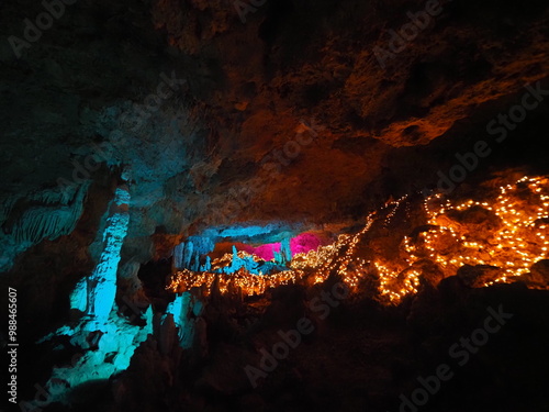 illuminated limestone cave