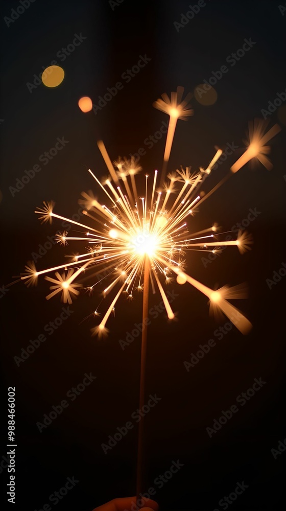 Obraz premium Burning sparkler with New Year's bokeh effect in the background