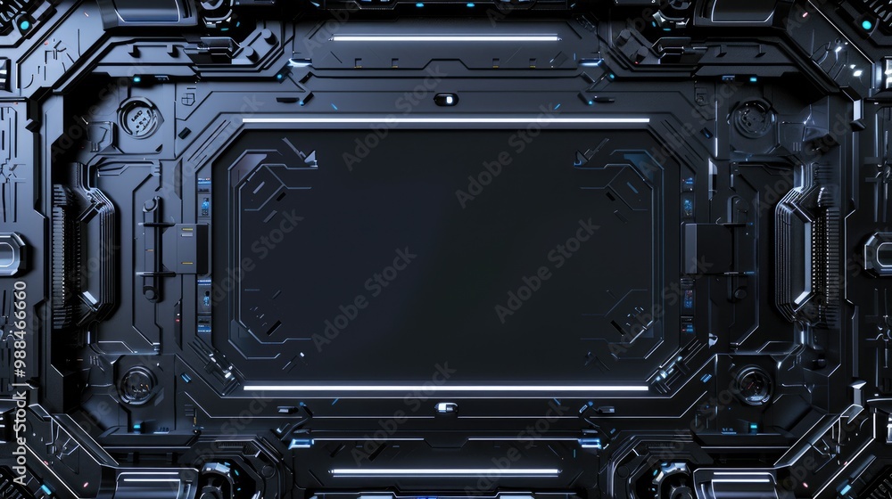 Futuristic Black Panel with Glowing Blue Lights and Detailed Mechanical Design Futuristic Black Panel with Glowing Blue Lights and Detailed Mechanical Design