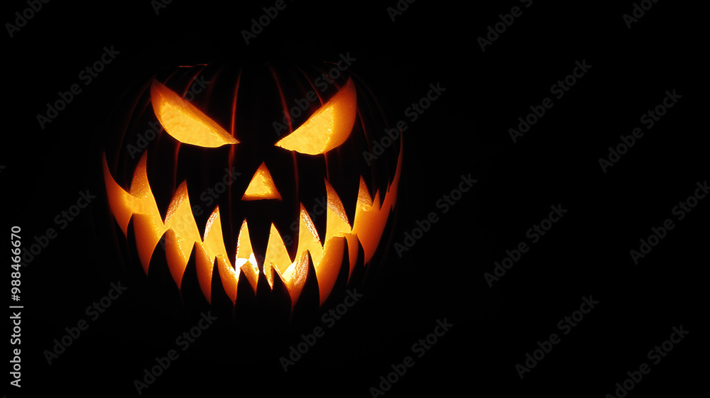 Halloween pumpkin with fangs on black background Halloween pumpkin with fangs on black background