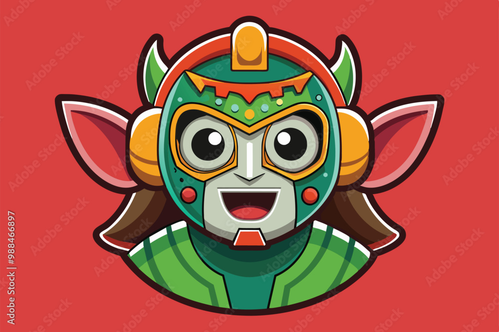 Fototapeta premium A colorful cartoon mask designed for the deaf features expressive eyes and unique details, showcasing creativity in design and inclusivity.