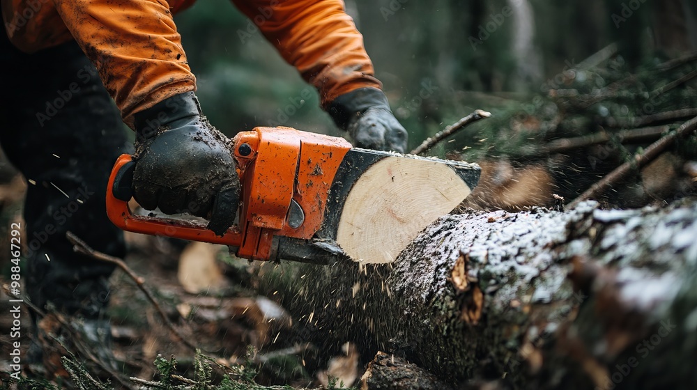 Cutting down trees in the forest. Cutting down trees in the forest.