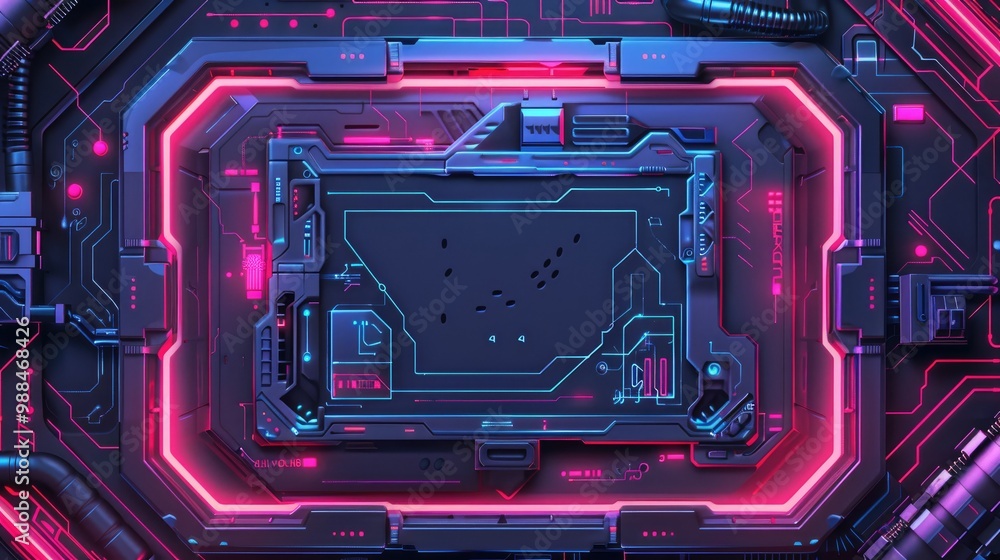Futuristic Technology Panel with Neon Lights Futuristic Technology Panel with Neon Lights