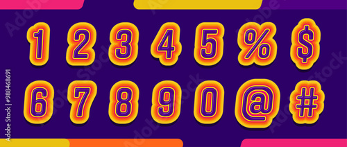 Vector colorful numeric set, isolated number against blue background