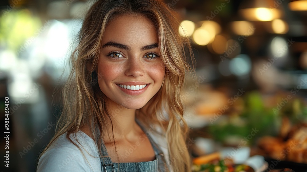 Obraz premium young woman ordered lunch from the restaurant