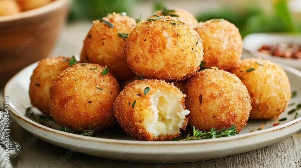 A plate of fried cheddar cheese balls, a close-up shot with natural lighting
A plate of fried cheddar cheese balls, a close-up shot with natural lighting