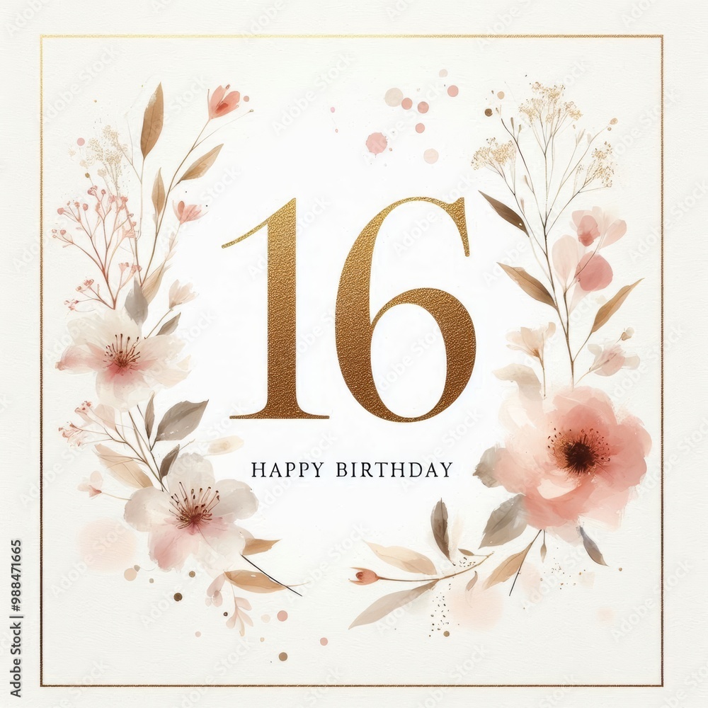 Obraz premium Elegant floral design celebrating a 16th birthday with soft pastel colors.