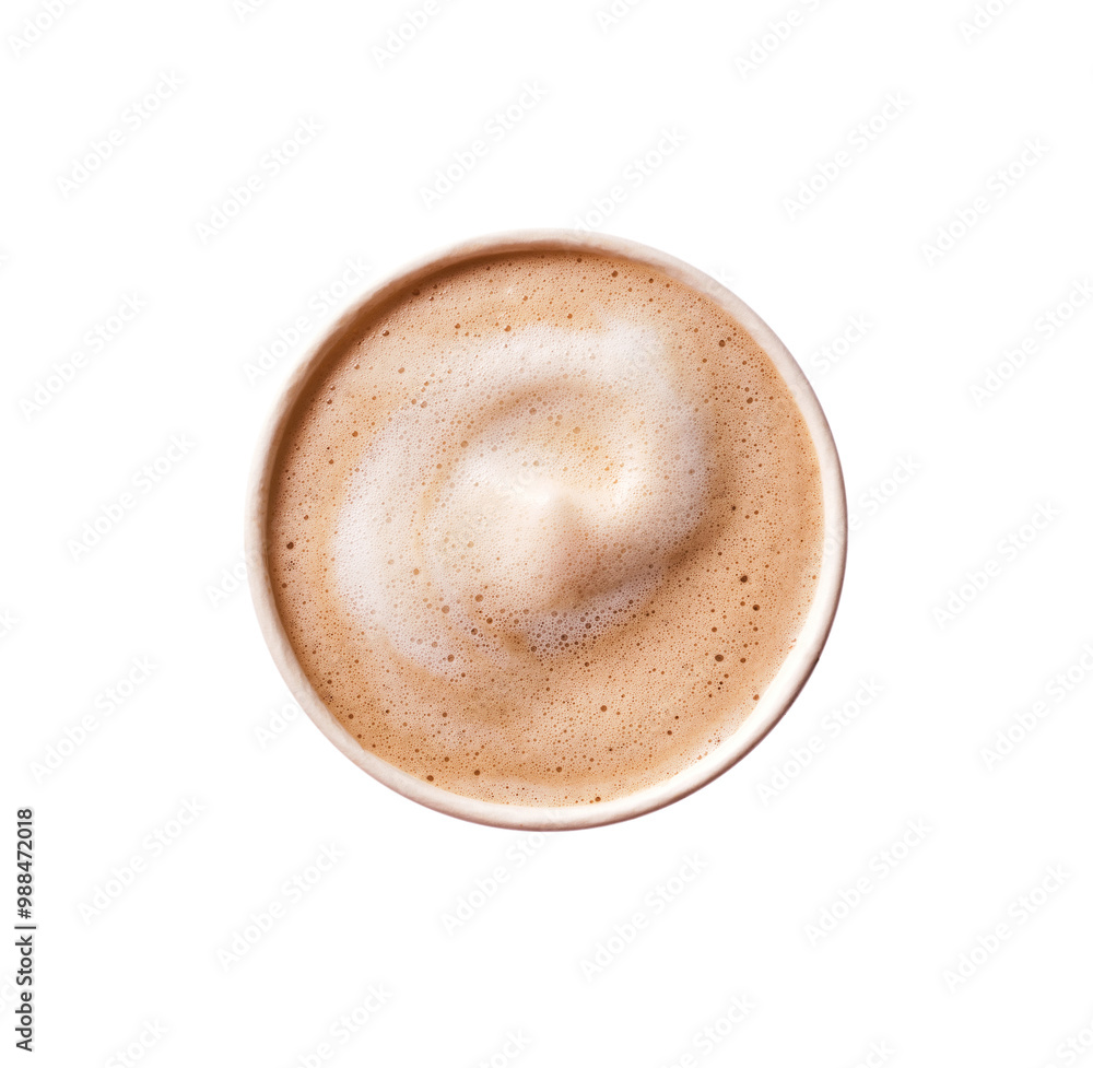 Creamy latte art swirls in a round cup atop a minimalist backdrop, capturing the essence of morning rituals in a cozy café setting