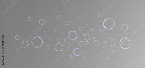 Realistic soap bubbles.Flying bubbles on a transparent background.	