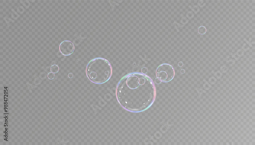 Realistic soap bubbles.Flying bubbles on a transparent background.	
