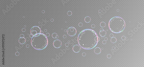 Realistic soap bubbles.Flying bubbles on a transparent background.	