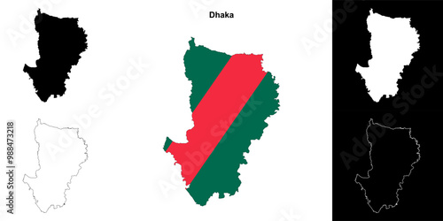 Dhaka division outline map set