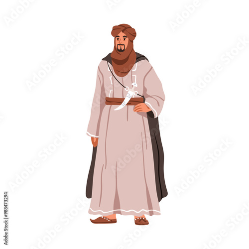 Arab man wearing traditional Moroccan apparel, headwear, dagger. Saudi Arabia...
