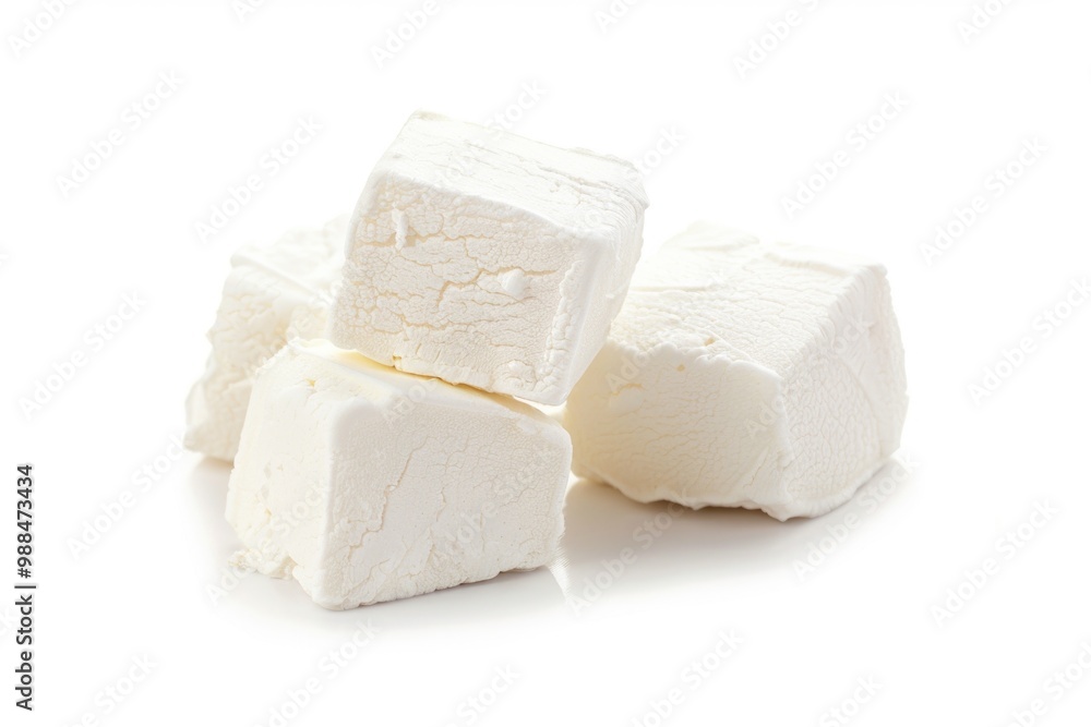 A stack of colorful marshmallows on a clean white surface A stack of colorful marshmallows on a clean white surface