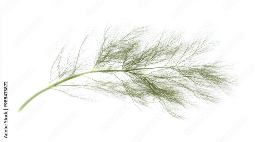 single fennel frond leaf on white background single fennel frond leaf on white background