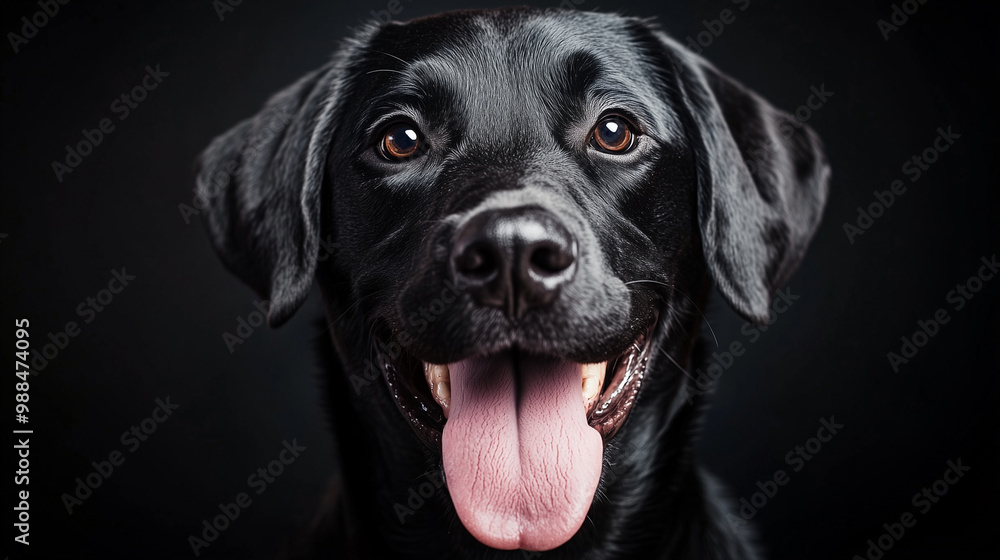 A black Labrador with its tongue sticking out, a happy expression
A black Labrador with its tongue sticking out, a happy expression