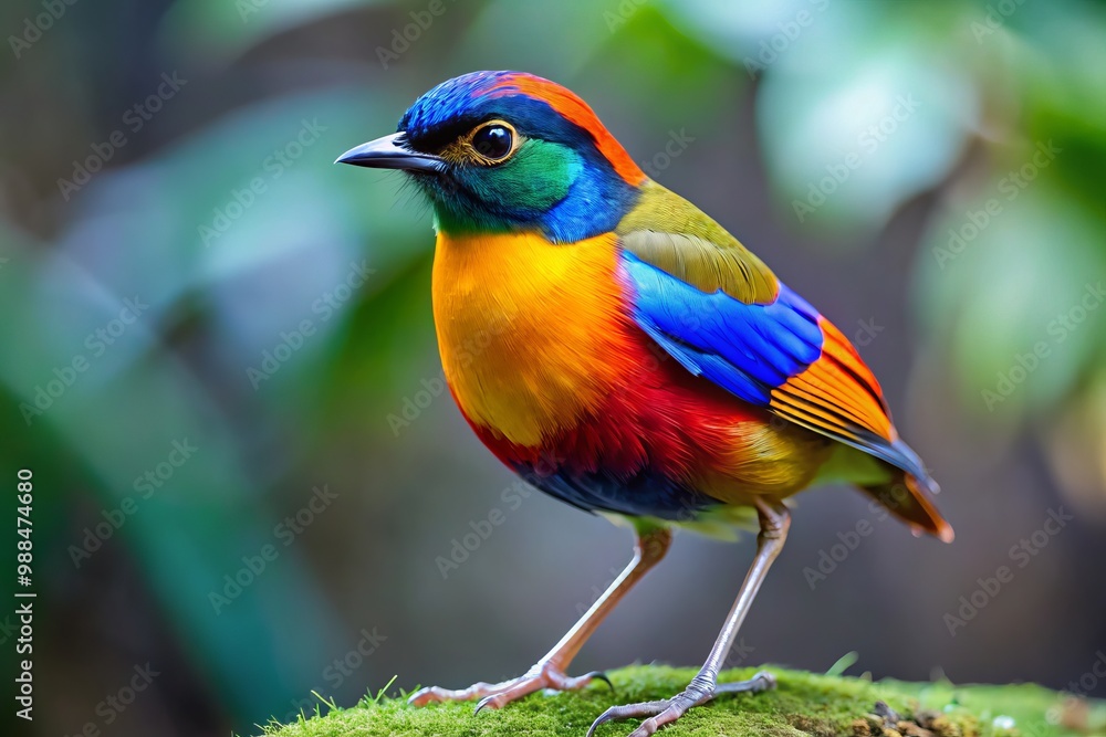 A tiny bird with bright plumage and a bold demeanor, standing tall with feathers unruffled, ready to take A tiny bird with bright plumage and a bold demeanor, standing tall with feathers unruffled, ready to take