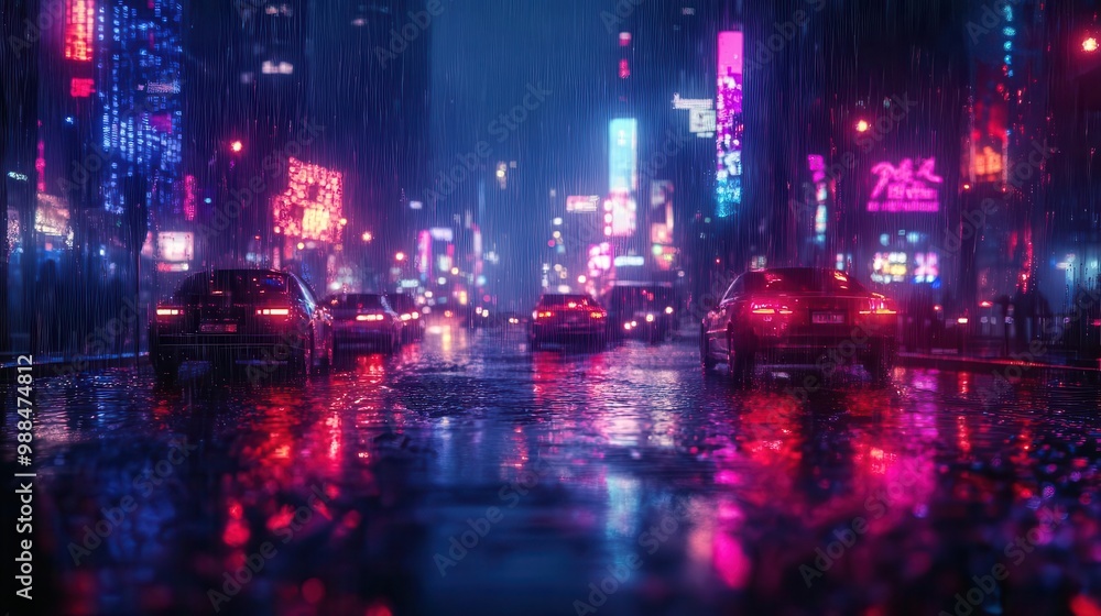 Cyberpunk cityscape with rainsoaked streets, neon lights, dark tones, digital art Cyberpunk cityscape with rainsoaked streets, neon lights, dark tones, digital art