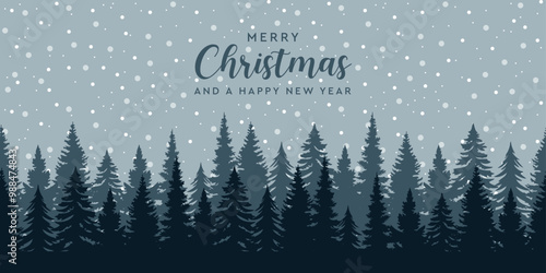 blue winter landscape fir border with snow vector illustration