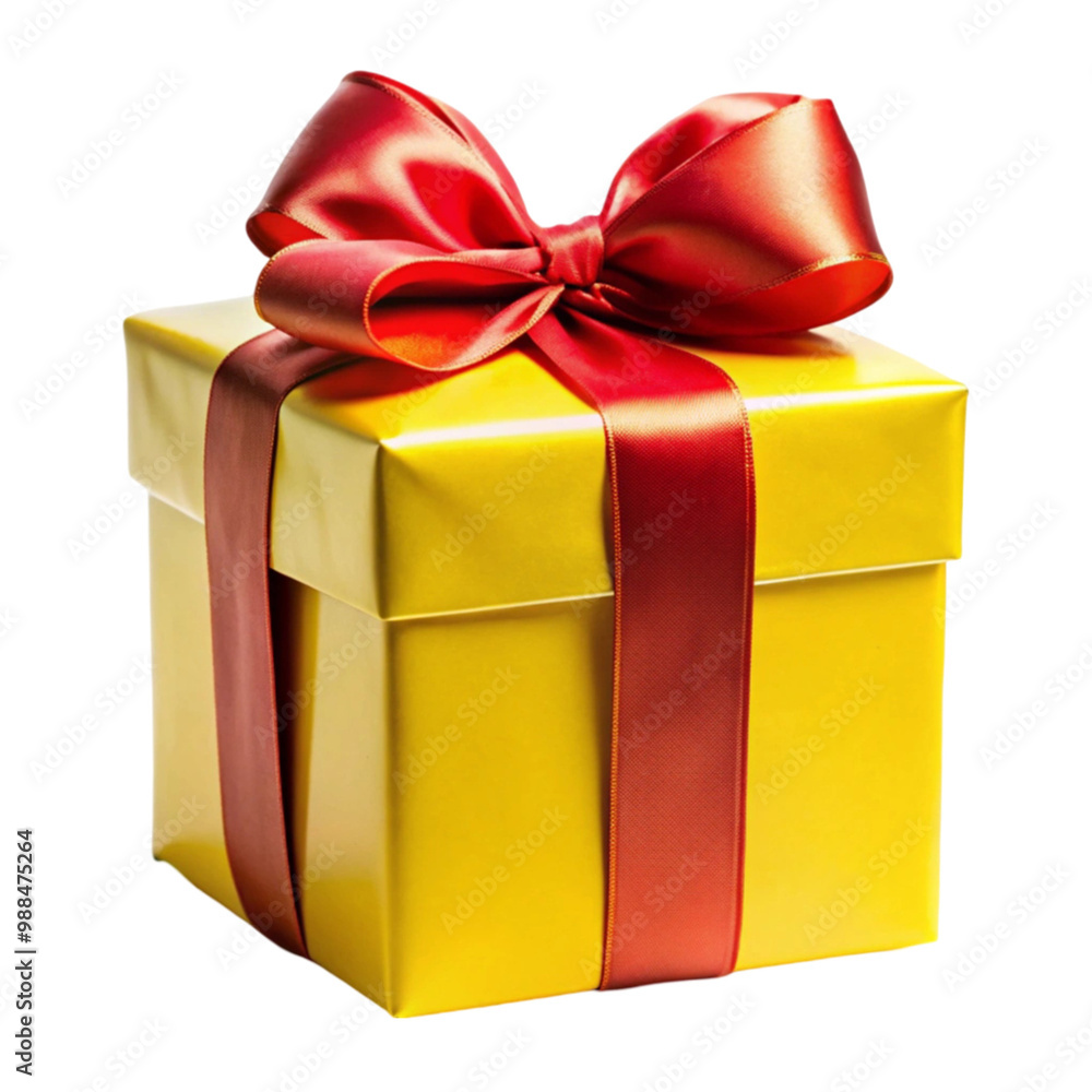 Elegant Christmas gift box with white wrapping and a satin red ribbon on transparent background
Elegant Christmas gift box with white wrapping and a satin red ribbon on transparent background