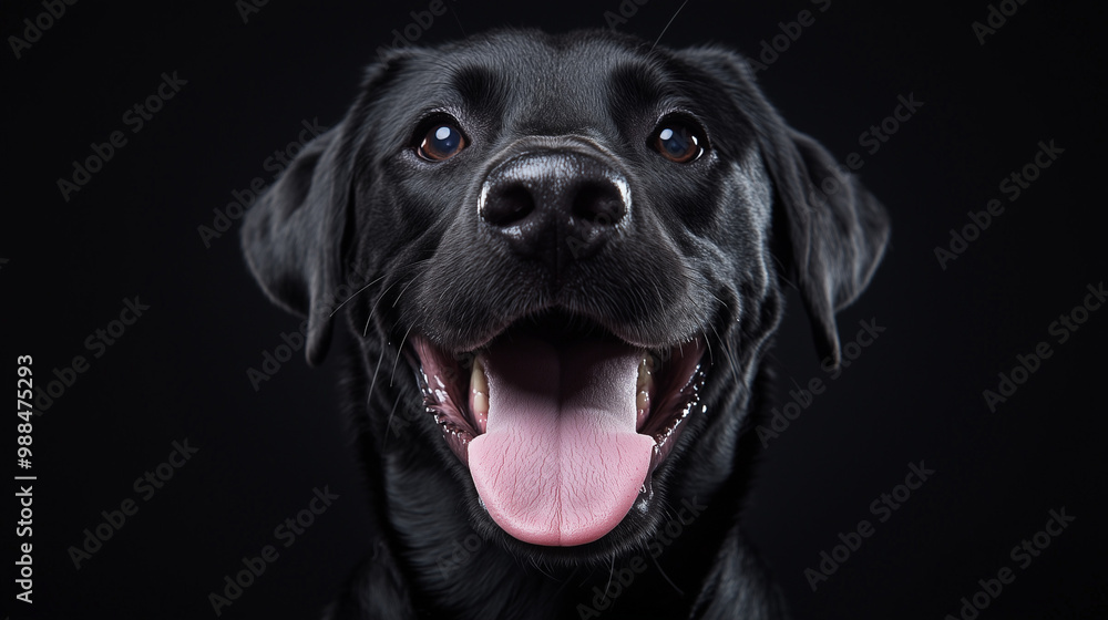 A black Labrador with its tongue sticking out, a happy expression
A black Labrador with its tongue sticking out, a happy expression
