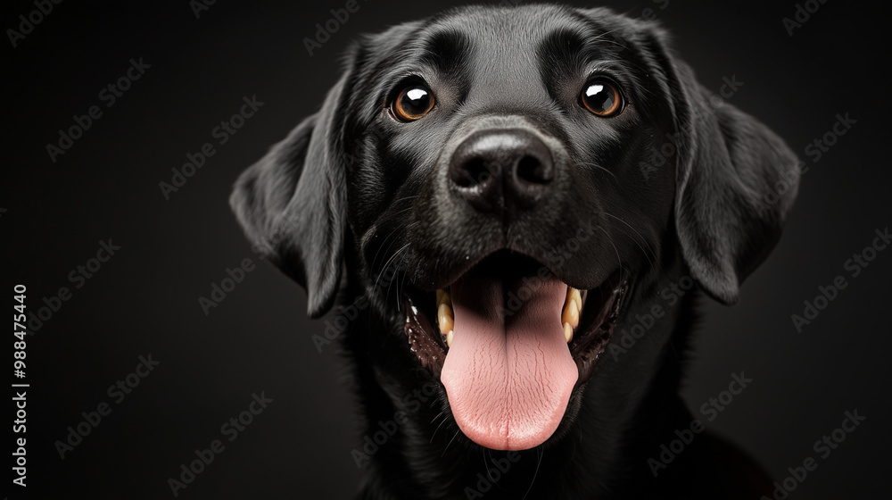 A black Labrador with its tongue sticking out, a happy expression
A black Labrador with its tongue sticking out, a happy expression