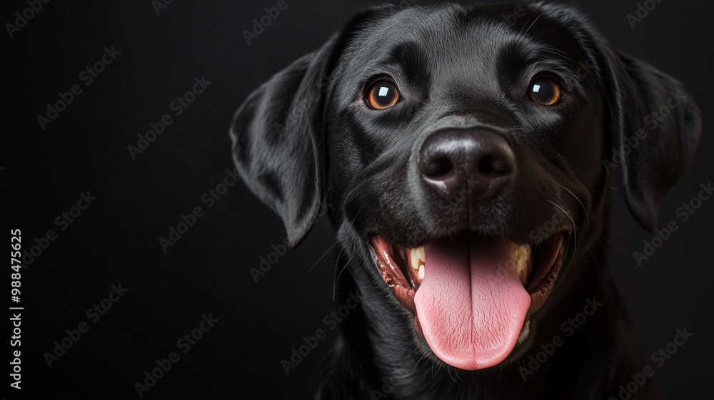 A black Labrador with its tongue sticking out, a happy expression
A black Labrador with its tongue sticking out, a happy expression