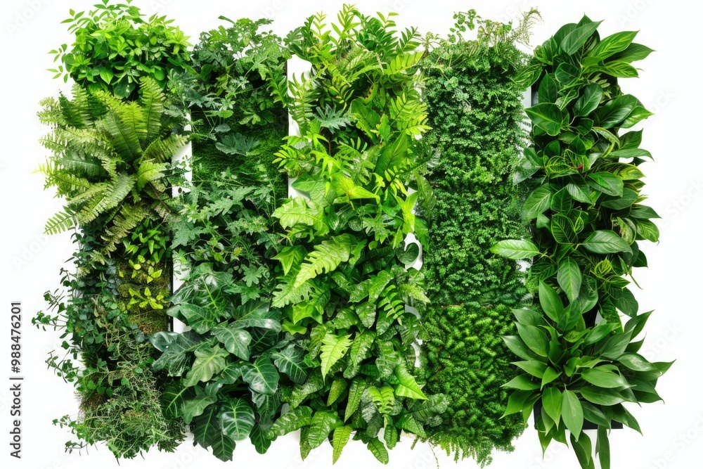Obraz premium Various plant species growing on a wall, suitable for interior design and home decor