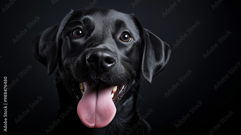 A black Labrador with its tongue sticking out, a happy expression
A black Labrador with its tongue sticking out, a happy expression