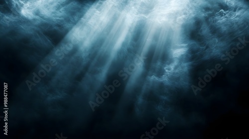 Abstract Dark Blue Smoke Background with Light Rays