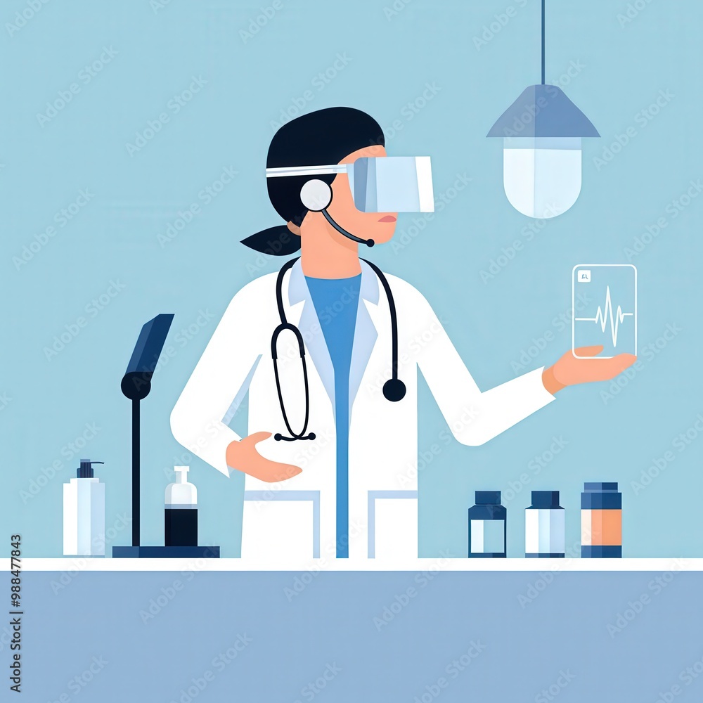 Virtual Medical Consultation Concept - Minimalist Vector Illustration of Medical Consultant Conducting Online Patient Visit Virtual Medical Consultation Concept - Minimalist Vector Illustration of Medical Consultant Conducting Online Patient Visit