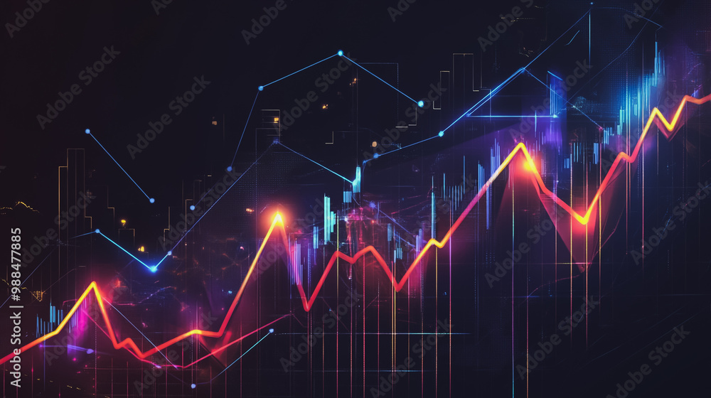 Fototapeta premium Abstract black background with Colorful charts and graphs with statistics to innovative analyze business potential and forecast future development of companies growth.