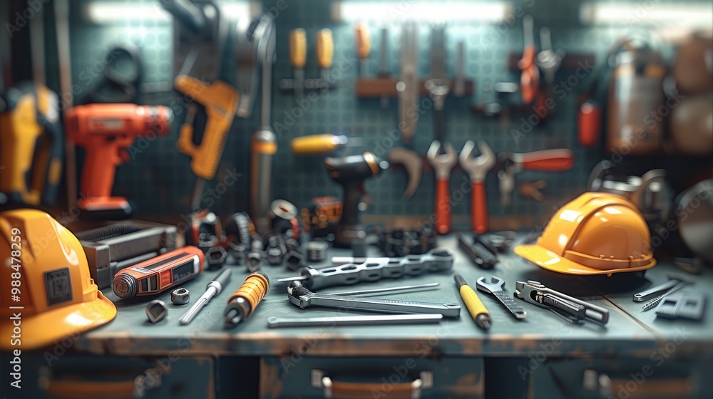 A construction tools. top view. A construction tools. top view.